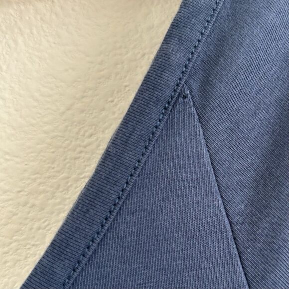 PACT Organic Cotton Stretch Blue Helena Crossback Mini Dress Pockets Medium FLAW - Picture 9 of 11